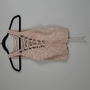 B.original boutique crochet lace up knit cropped tank top
